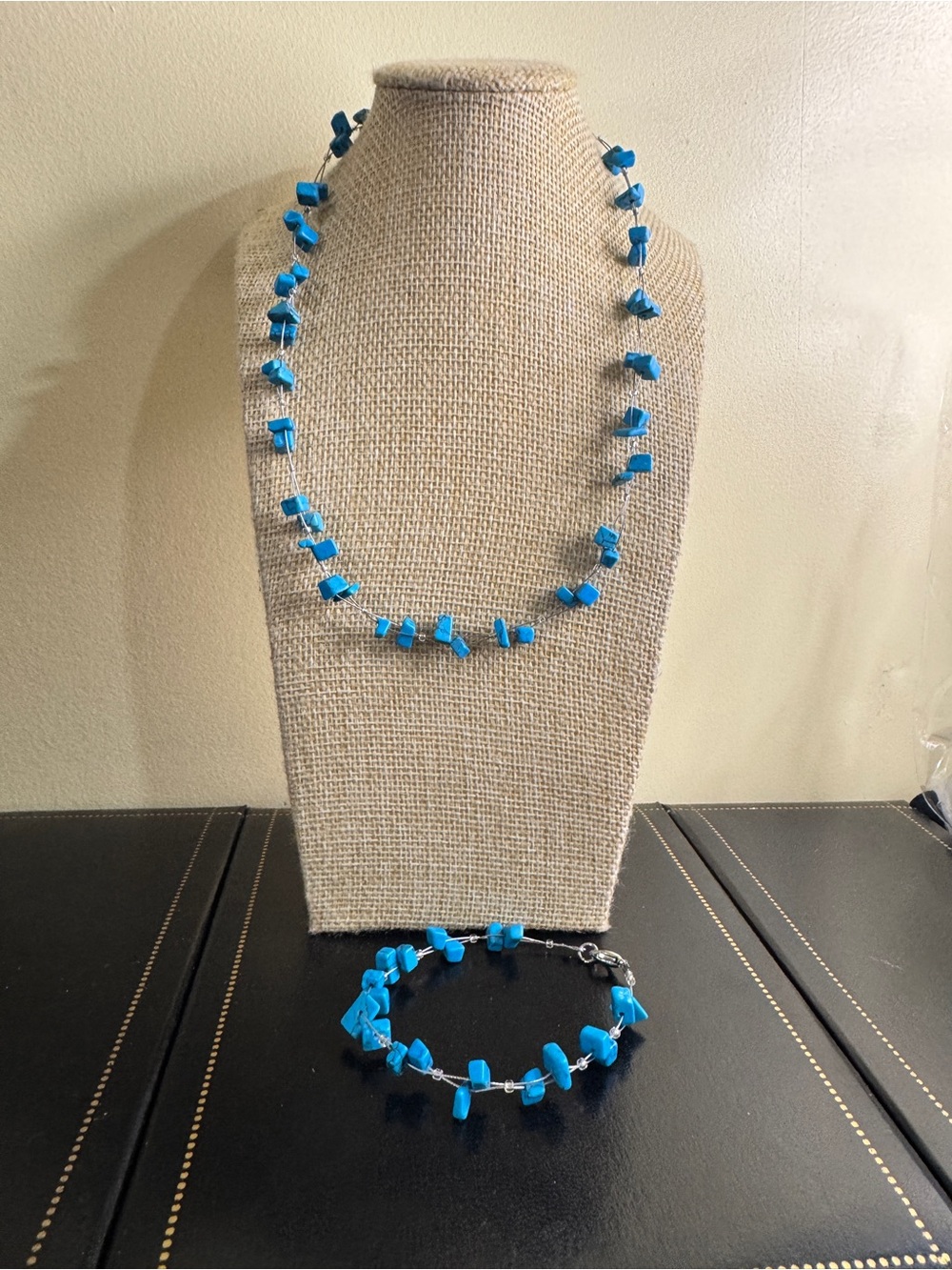 Handmade Turquoise tone Bead Necklace and Bracelet Set